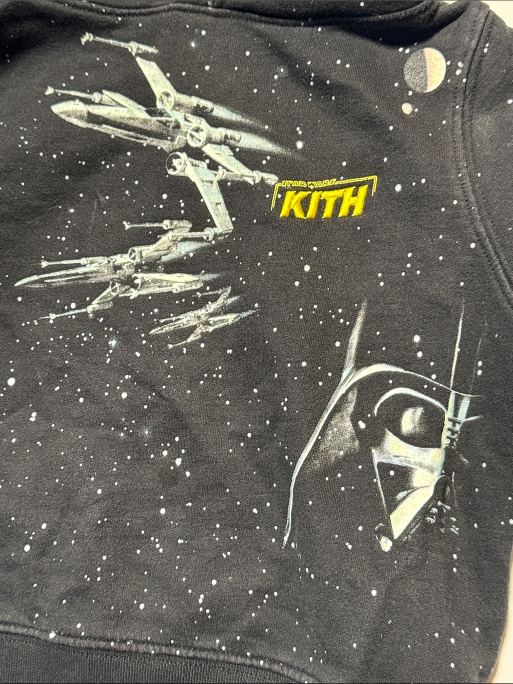KITH x STAR WARS Kids Black Speckled Galaxy Graphic Hoodie Yellow Logo 4T 2023